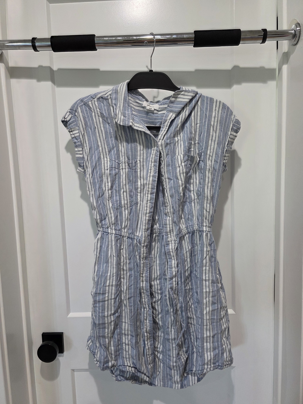Casual Blue and White Striped Mini Dress - Women's
